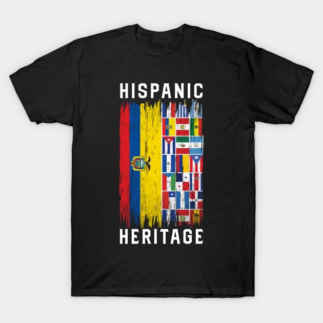 Vintage Half Ecuador Ecuadorian Flag Hispanic Heritage Month T-Shirt by TeeA